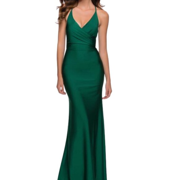 NWT La Femme 29848 Jersey Prom Dress Emerald Size 0 - Picture 1 of 12